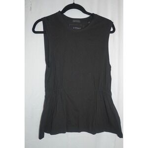 ATM Anthony Thomas Melillo Black Cinched Waist Sleeveless Peplum Top Cotton L